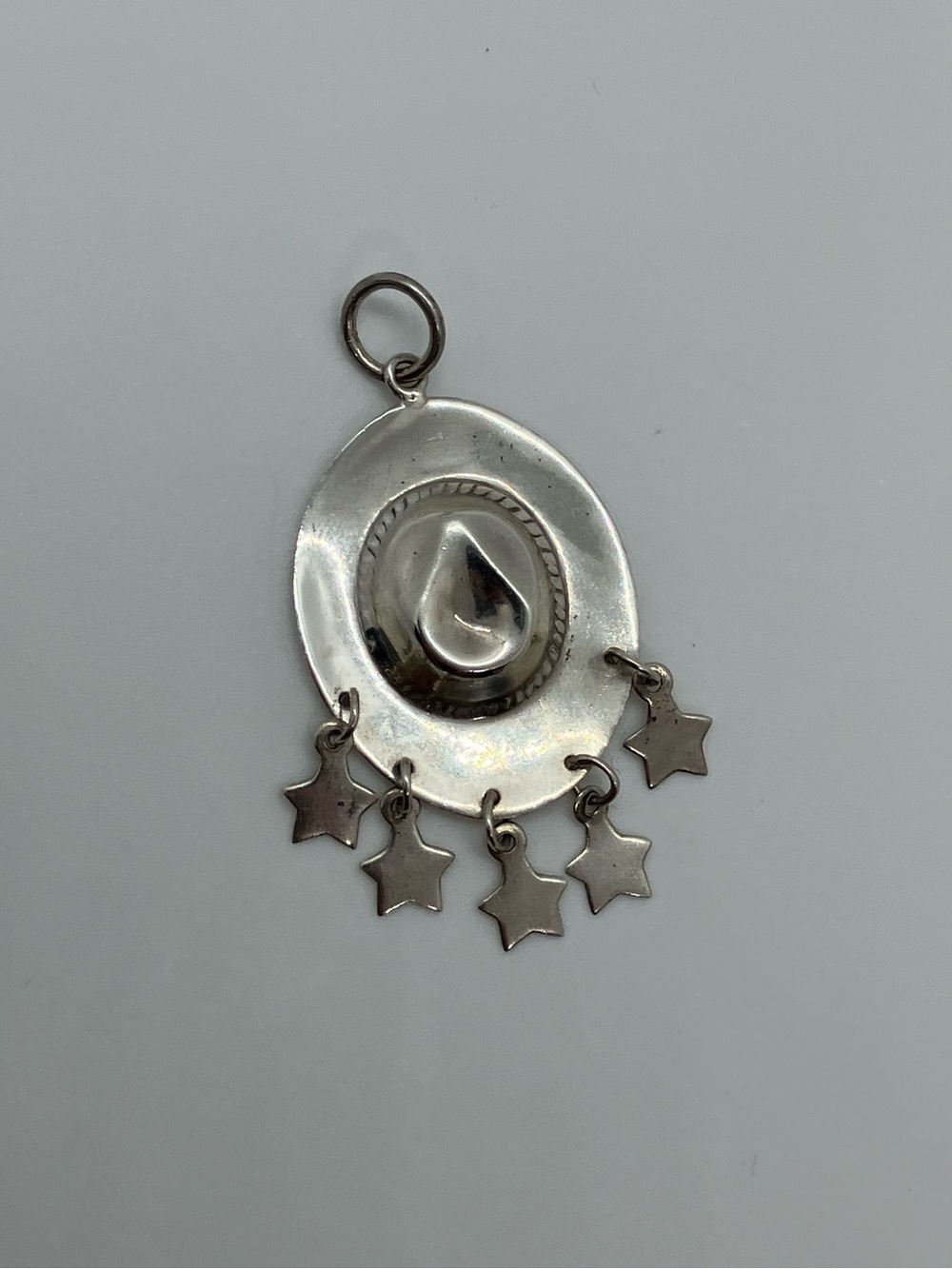 Vtg 925 Sterling Silver Cowboy Hat Star Dangles Pendant Western Southwestern